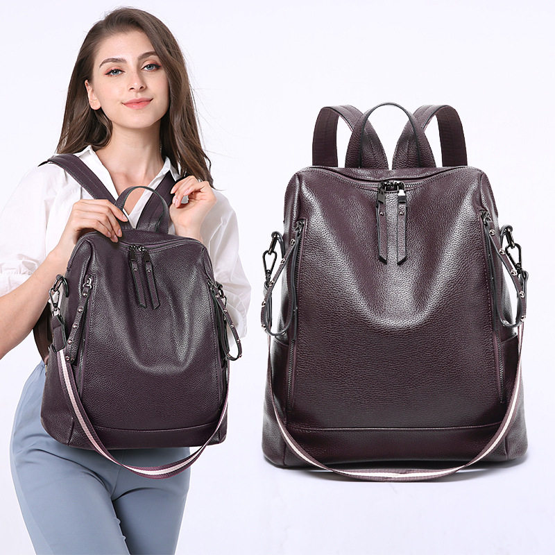 双肩包女韩版新款软皮女旅行背包休闲潮流时尚街头两用大容量包包