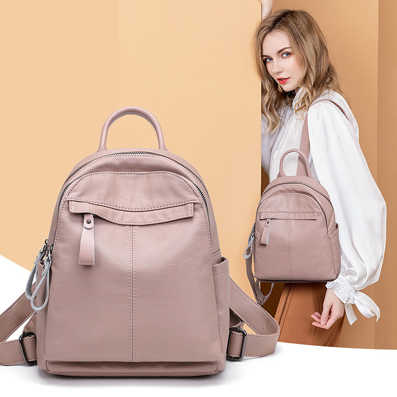 双肩包女粉色2025新款时尚潮百搭旅行小背包软皮简约休闲防盗防水