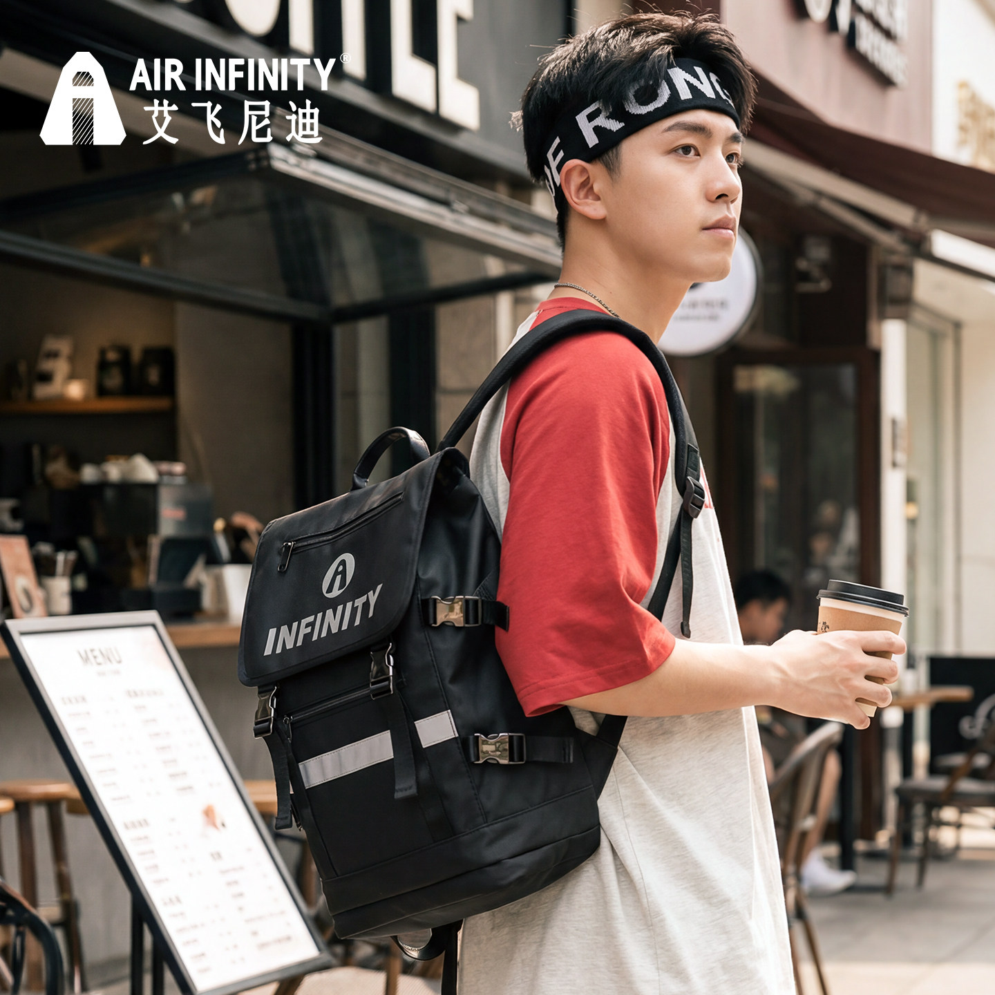 AI艾飞尼迪专利减负青年背包男女方形学生防水休闲旅行双肩背包