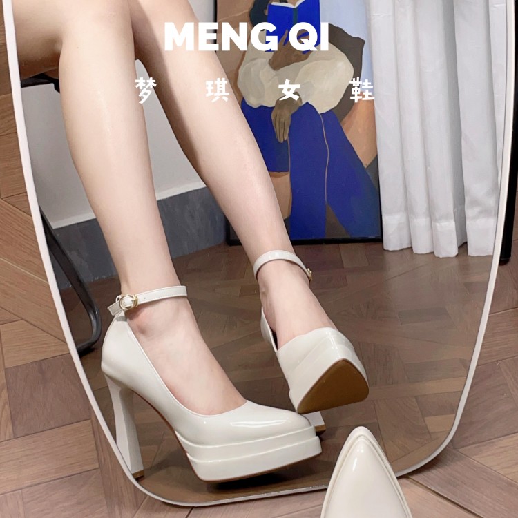 2025新款日常百搭超厚底防水台一字带玛丽珍鞋女小个子显高高跟鞋