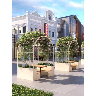 户外种植箱拱门爬藤铁艺花架成品定制不锈钢花箱坐凳组合隔断造景