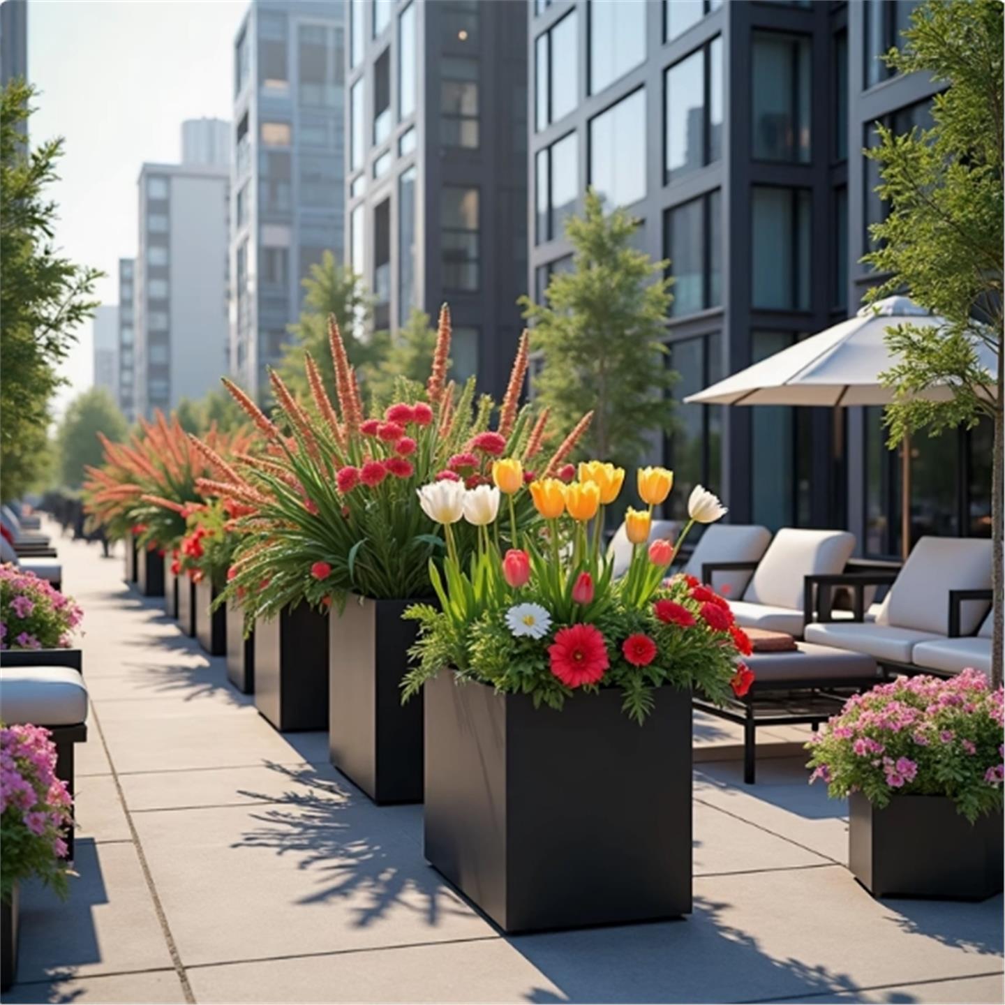 户外不锈钢花箱花架铁艺花箱围栏室外花槽花盆售楼部广场外摆花坛