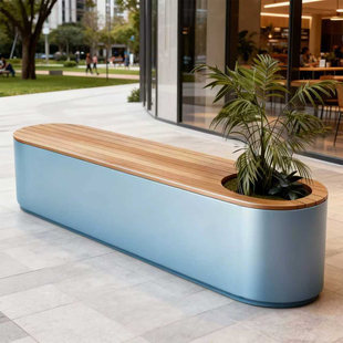 不锈钢户外花箱坐凳一体式不锈钢花坛座椅多功能景观花盆装饰定制