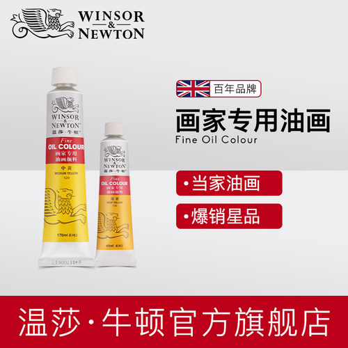 温莎牛顿画家专用油画颜料45ml画家专用初学者无味美术绘画单支管状油彩中黄白色金色黑色钛白颜色55色