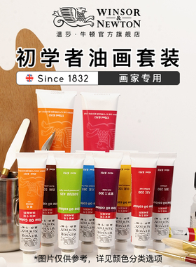 温莎牛顿画家专用油画颜料45mL170mL管装12色18色24色36色套装初学者儿童绘画单支管状油彩金色钛白天蓝