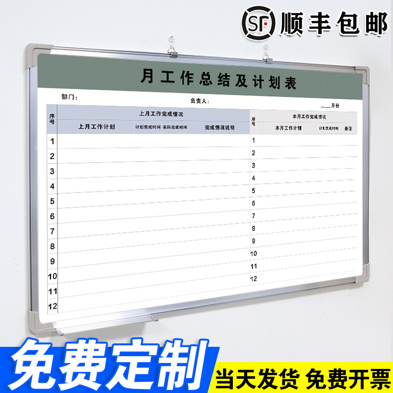 【月工作总结和计划表】白板定制