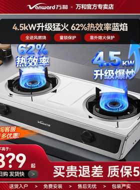 万和不锈钢台式双灶家用天然气炉灶燃气灶猛火液化煤气灶具D9B28
