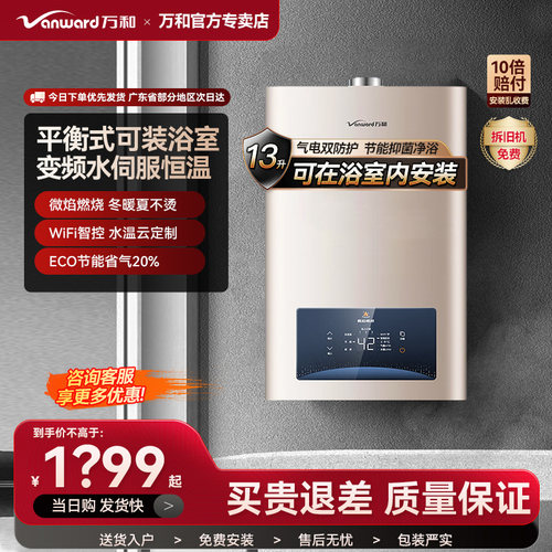 万和平衡式燃气热水器家用卫生间天然气液化气12L13升防电墙WE3W