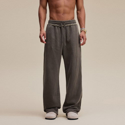 复古重磅水洗加绒直筒休闲长裤男