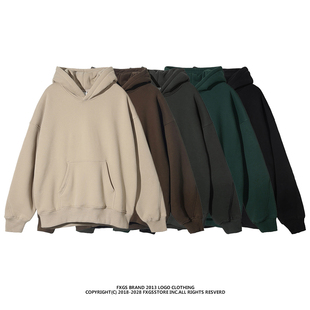 KANYE侃爷欧美高街重磅400G加绒连帽卫衣男潮牌纯色休闲情侣帽衫