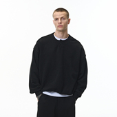 美式 复古亨利领卫衣男秋冬潮牌boxy宽松纯色百搭加绒保暖长袖 上衣