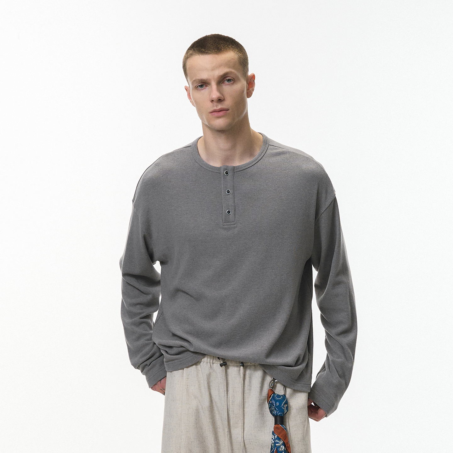 老钱风亨利领长袖T恤打底衫男