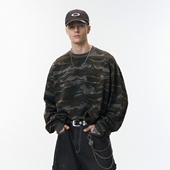 美式 上衣 T恤男街头休闲慵懒风圆领打底衫 潮牌boxy宽短版 迷彩长袖