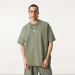 夏季 275G重磅水洗做旧纯色短袖 男潮牌KANYE侃爷高街T恤宽松半袖