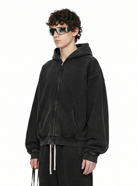 cleanfit短款宽松拉链卫衣潮牌美式高街纯色休闲加绒连帽开衫外套