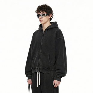 cleanfit短款宽松拉链卫衣潮牌美式高街纯色休闲加绒连帽开衫外套