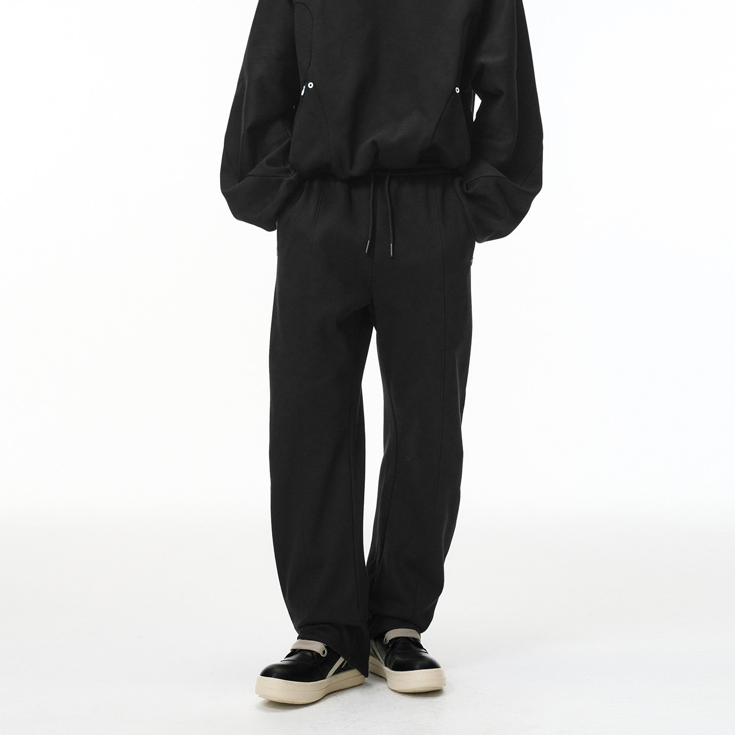 美式街头加绒弯刀卫裤男潮牌休闲松弛感宽松运动抽绳纯色阔腿长裤