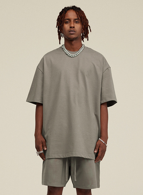 305G重磅t恤男夏欧美潮牌KANYE侃爷高街纯色短袖宽松半袖白色体恤