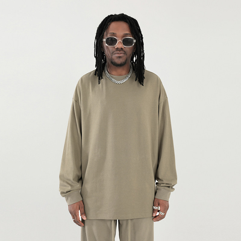 欧美高街宽松纯色长袖T恤打底衫