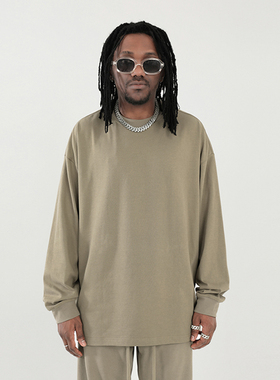 重磅305G基础大地色长袖T恤男潮牌高街休闲百搭纯色打底衫宽松TEE