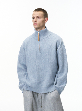 美式复古老钱风半拉链立领毛衣男秋冬休闲松弛慵懒通勤内搭针织衫