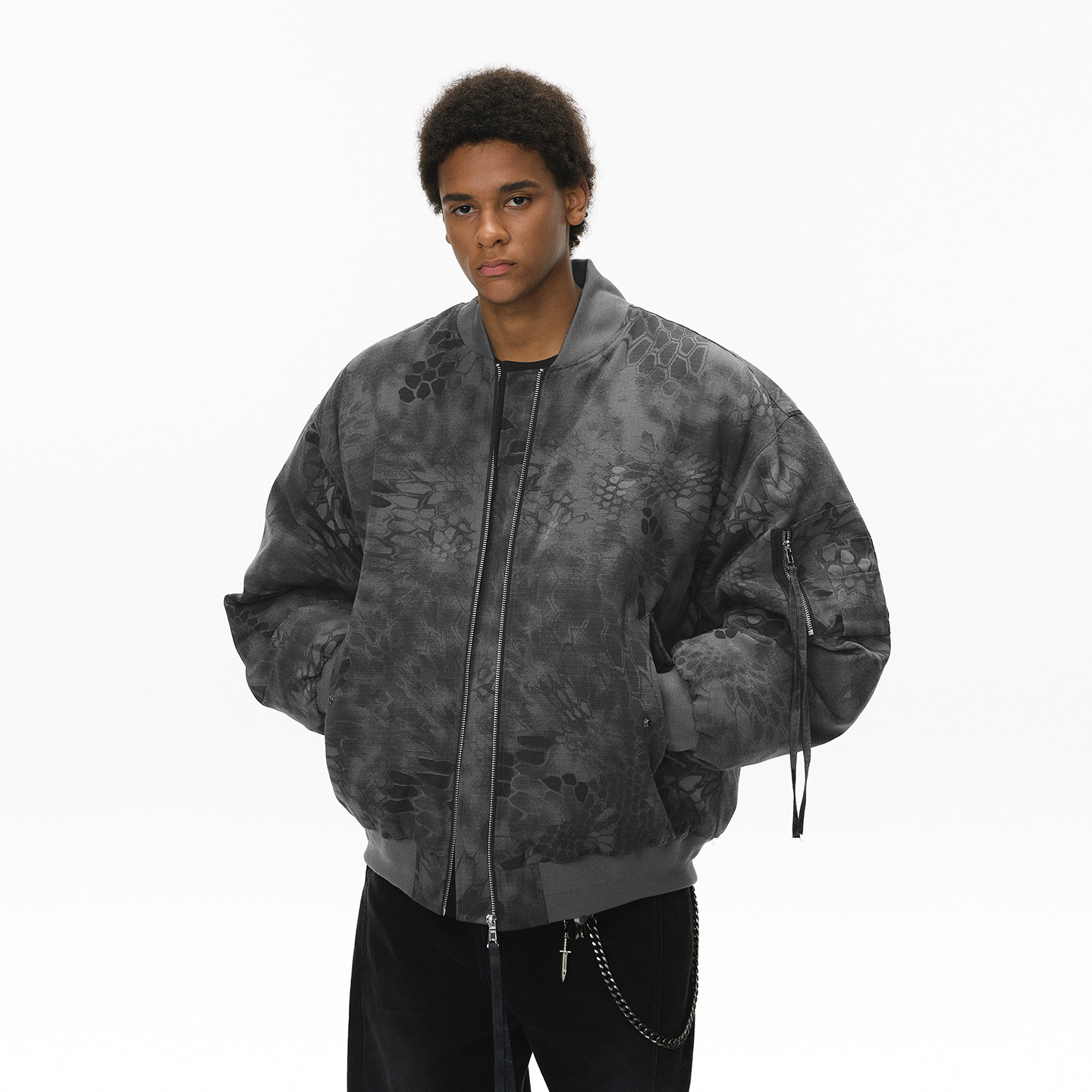 美式复古迷彩蛇鳞立领棉服外套男潮牌冬季保暖宽松休闲百搭夹克