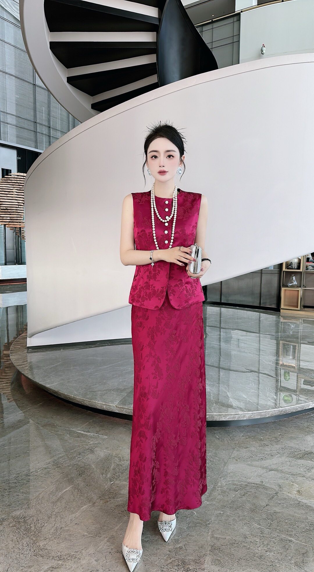 2024早春新款女装醋酸冠乐邹单排扣马甲鱼尾半身裙套装时尚显瘦欧