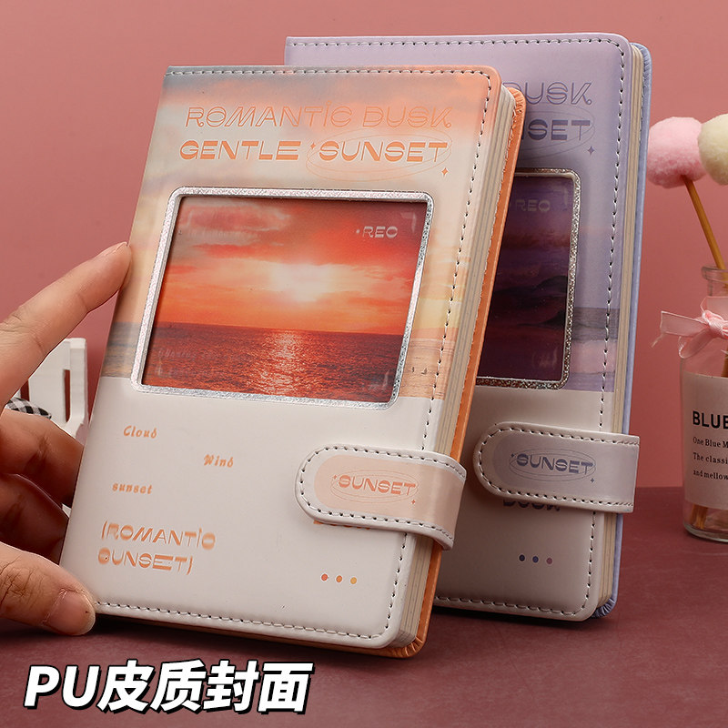 金谷暮色夕阳b6笔记本子彩页插画PU皮质手账本个性创意精美学生用