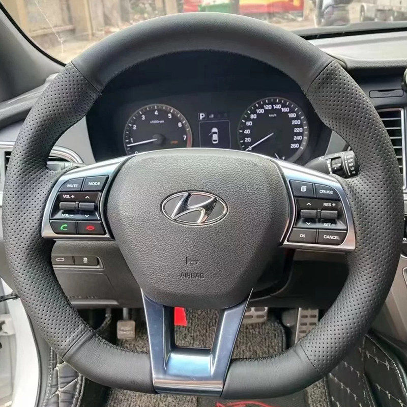 15-17-18款现代索纳塔9方向盘套真皮索九把套手缝专用内饰全包款