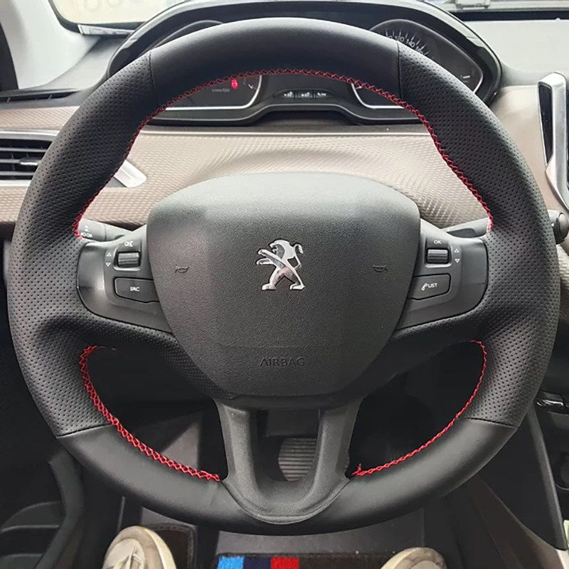 适用于14-18款标致2008方向盘套真皮把套手缝专用全包款内饰改装