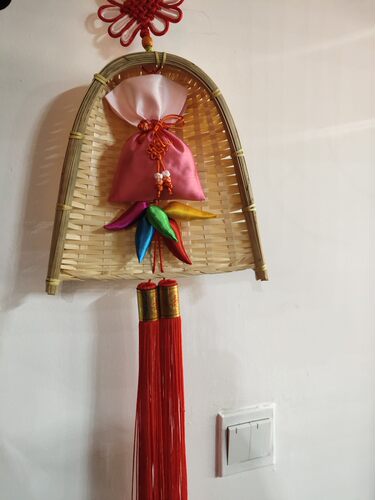 朝鲜族簸箕福袋辣椒挂饰丰收发财，簸箕高23cm总长78cm