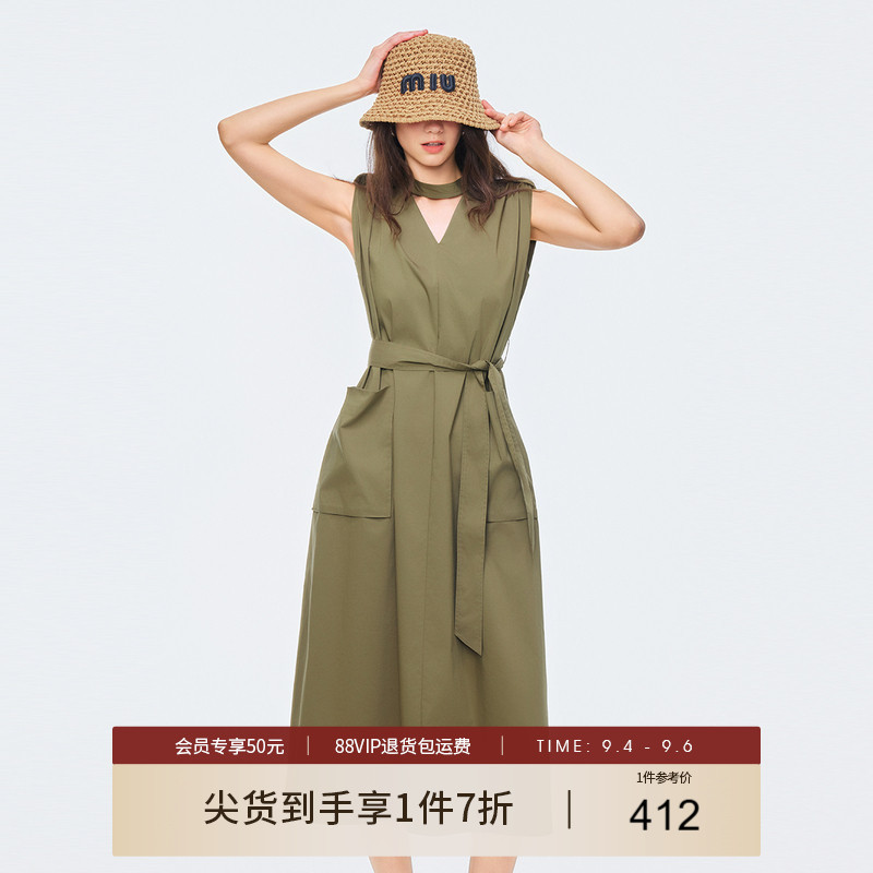 商场同款 她图v领系带收腰连衣裙女2026夏季新款通勤显瘦无袖长裙图片