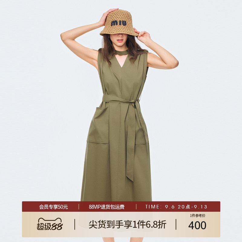 商场同款 她图v领系带收腰连衣裙女2026夏季新款通勤显瘦无袖长裙图片
