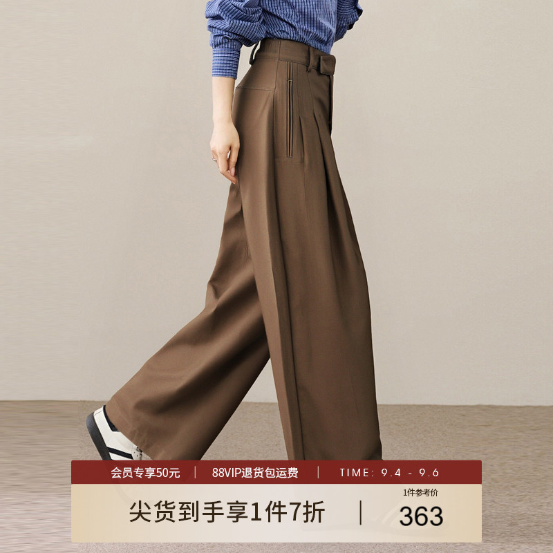 她图专柜100%棉通勤高腰阔腿休闲裤女2026春装新款气质显瘦直筒裤图片
