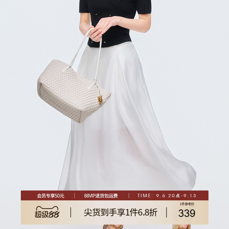 她图专柜高腰莱赛尔白色半身裙女2026夏装新款通勤洋气显瘦A字裙图片