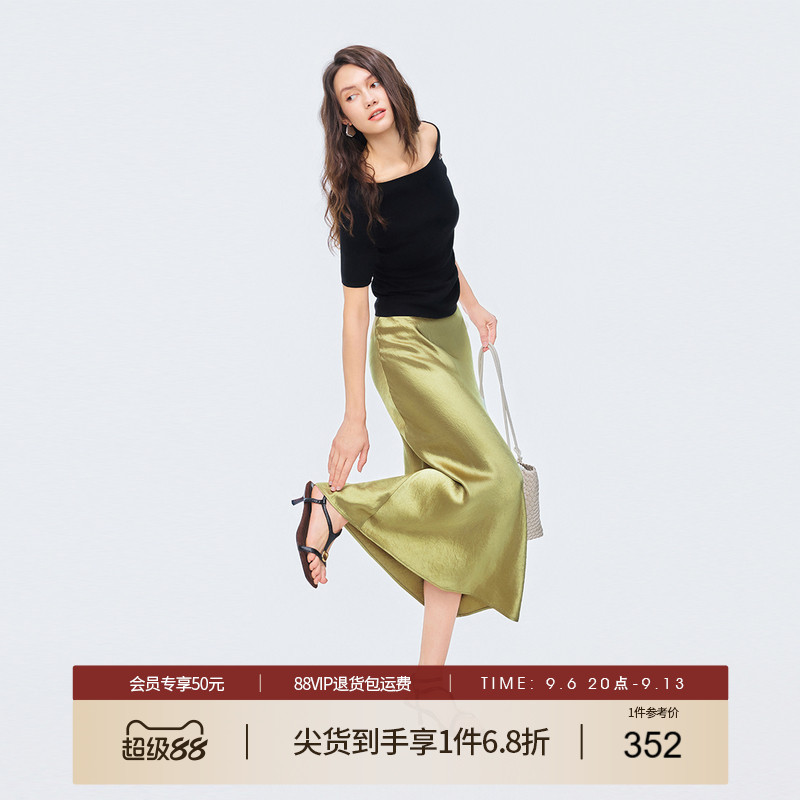 她图专柜同款100%醋酸半身裙女2026春夏新款通勤轻奢显瘦直筒长裙图片