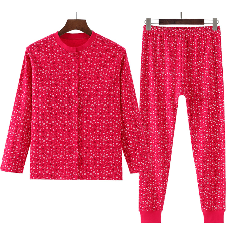 长袖女简约棉开衫对襟秋衣秋裤