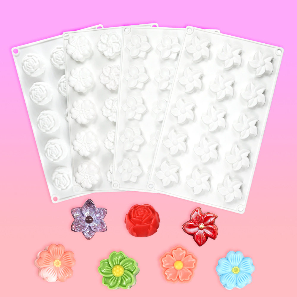 15连迷你花朵慕斯硅胶模具玫瑰樱花形花瓣绿豆糕点茶歇蛋糕烘焙磨