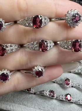 好记水晶石榴石刻面戒指铜托镶嵌小众高级复古感随机发送朋友礼物