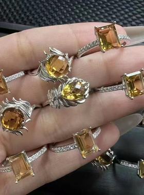 好记水晶黄水晶刻面戒指s925银镶嵌时尚精致简约高级显贵气随机发