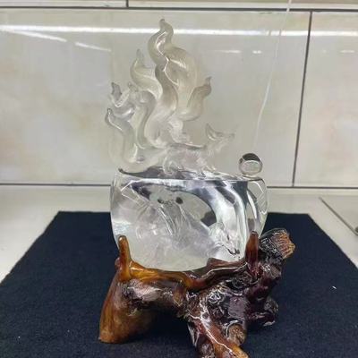 好记水晶白水晶九尾狐摆件家居装饰卧室客厅办公桌送朋友生日礼物