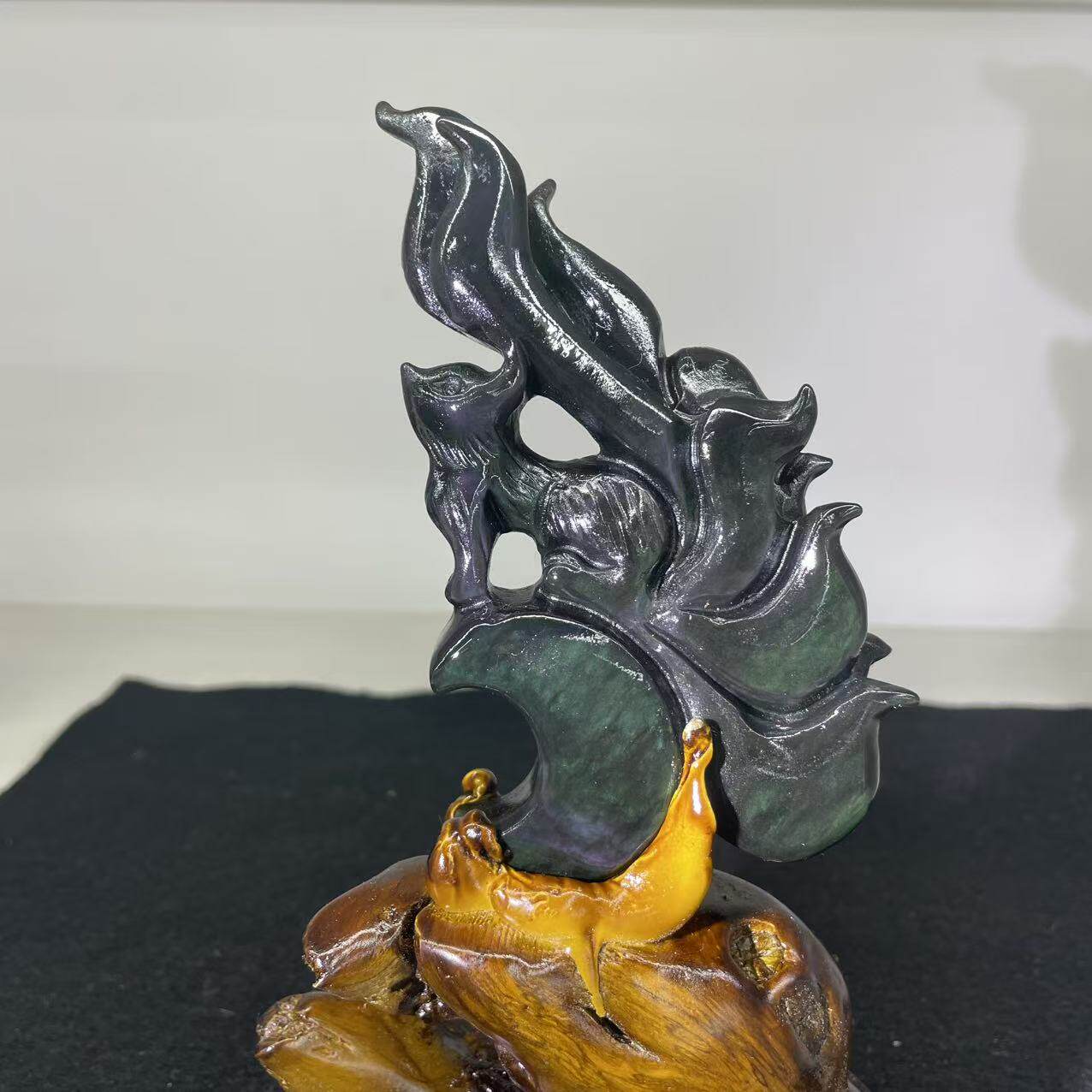 好记水晶彩耀石九尾狐摆件家居装饰卧室客厅办公桌送朋友家人礼物