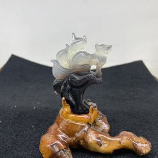 好记水晶俏色茶晶九尾狐摆件家居装饰客厅卧室办公桌送朋友礼物