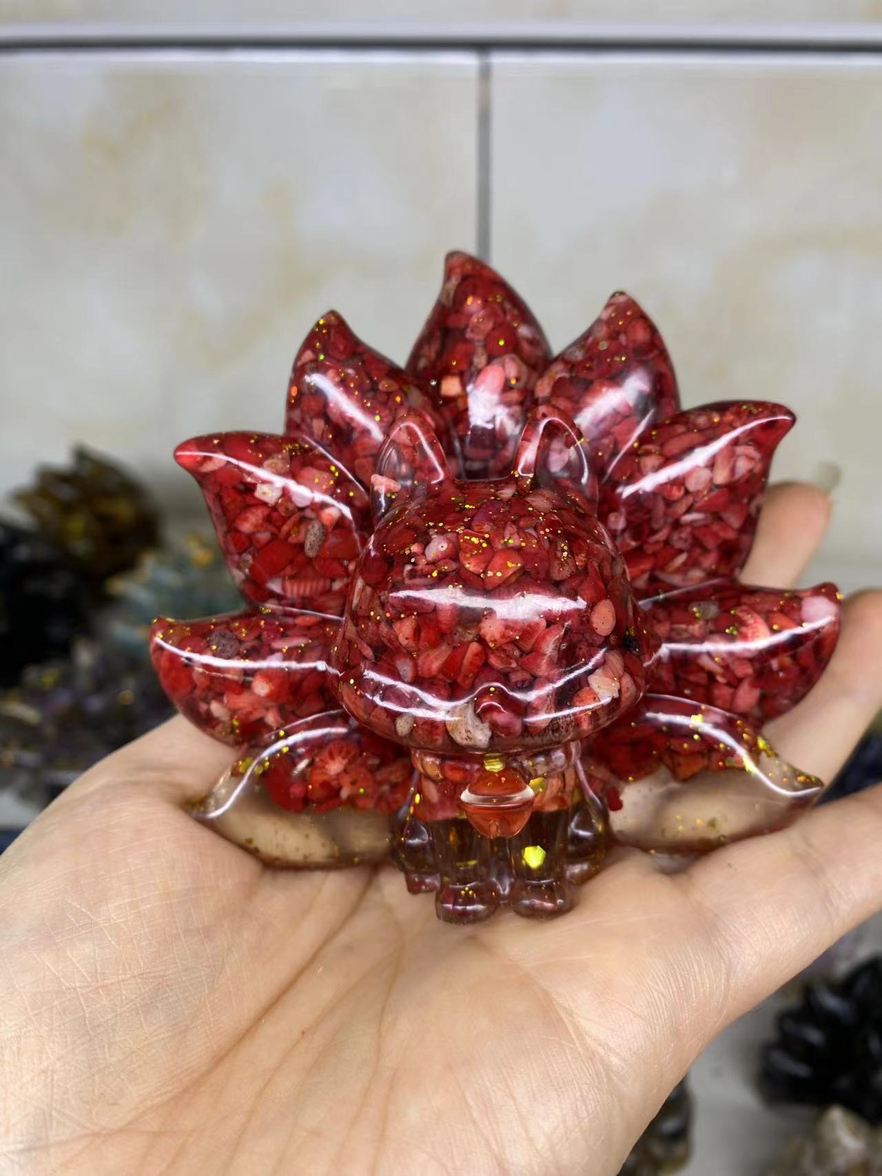 好记水晶各种碎石滴胶九尾狐摆件