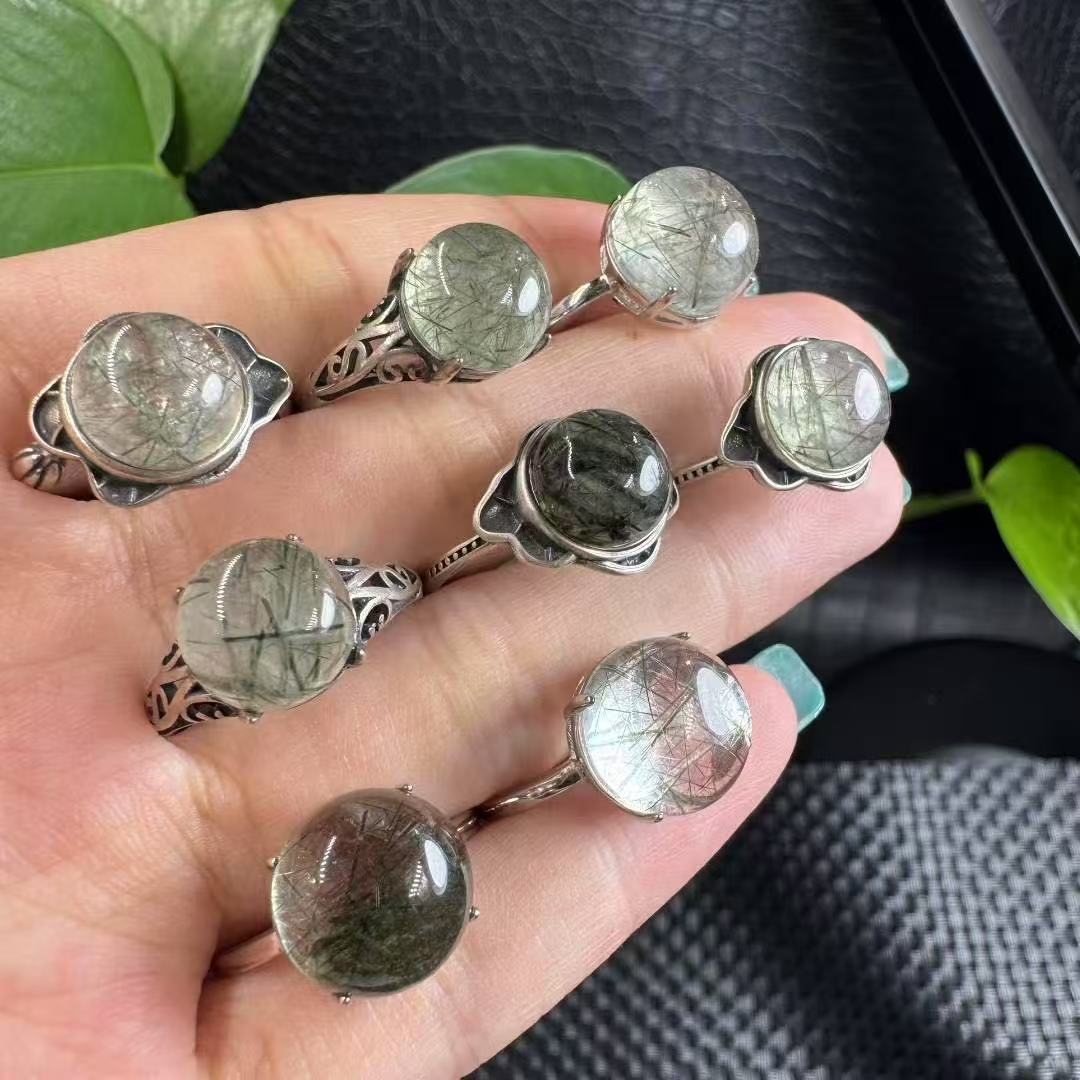 好记水晶绿发晶戒指s925银镶嵌简约时尚高级精致感随机发送家人