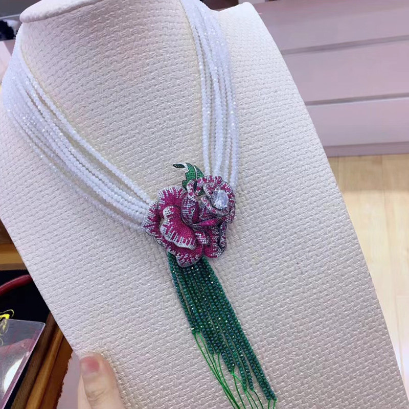 手工串珠材料花朵多排扣珍珠毛衣链连接搭扣项链长款扣头配件