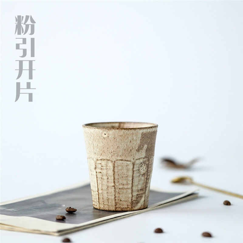 景德镇紫砂粗陶粉引开片欧蕾杯手作水杯茶杯手握杯情侣复古咖啡杯