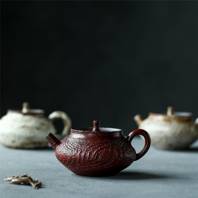 景德镇全手工南蛮烧故宫红紫砂茶壶粉引正把壶泡茶器复古功夫茶具