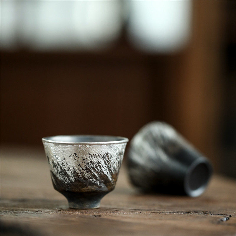 景德镇创意手绘鎏银主人杯茶杯品茗杯单杯马蹄杯小号单杯功夫茶具