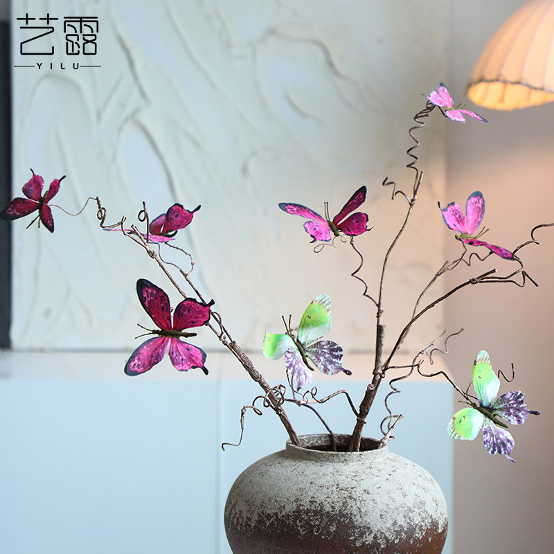 高端复古枯枝蝴蝶花仿真花干花假花插花《枯木逢春》艺术摆设装饰,家居饰品,仿真花/假花,淘宝优惠券,粉丝福利购,淘宝优惠卷